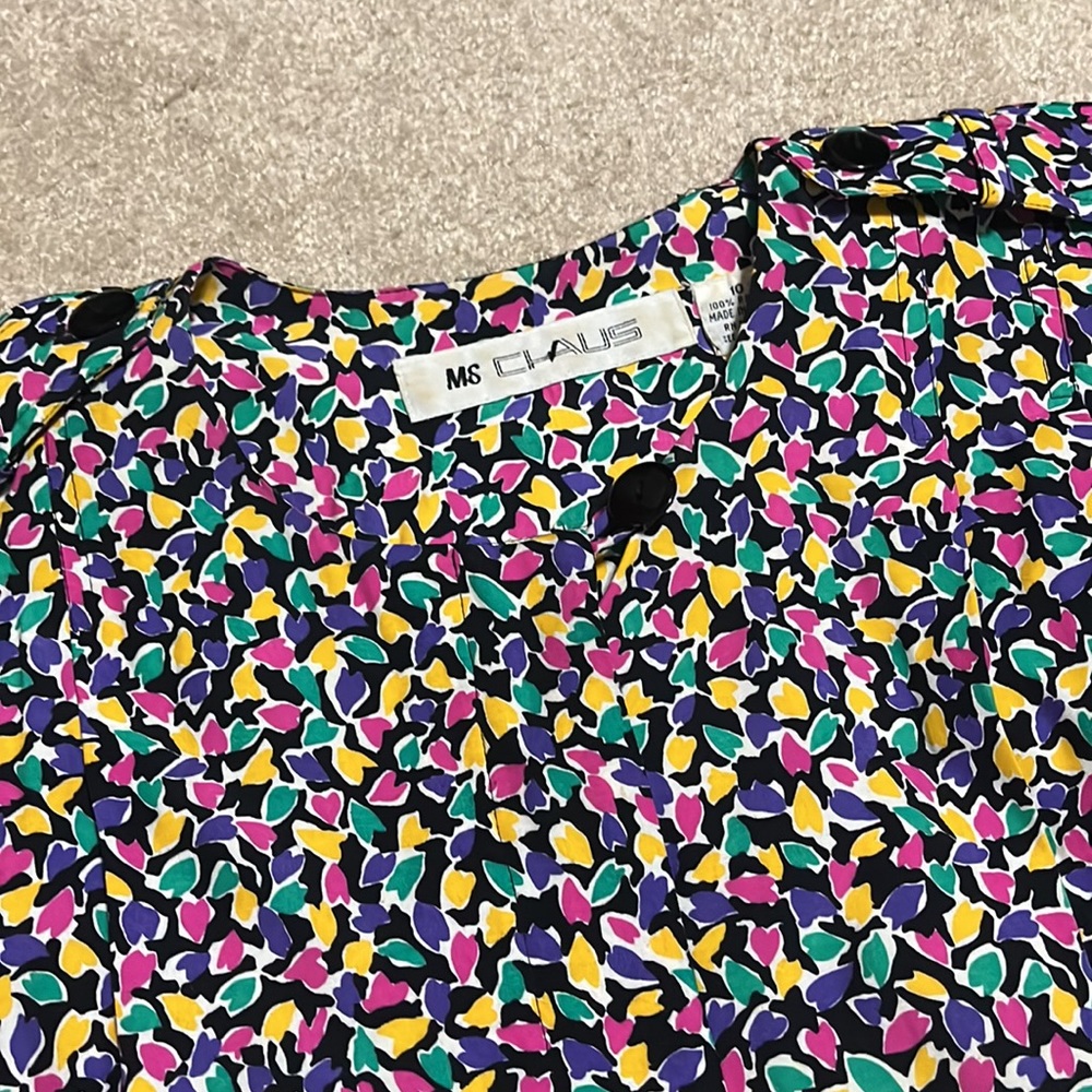 Vintage Ms Chaus size 10 80s 90s colorful button front rayon dress